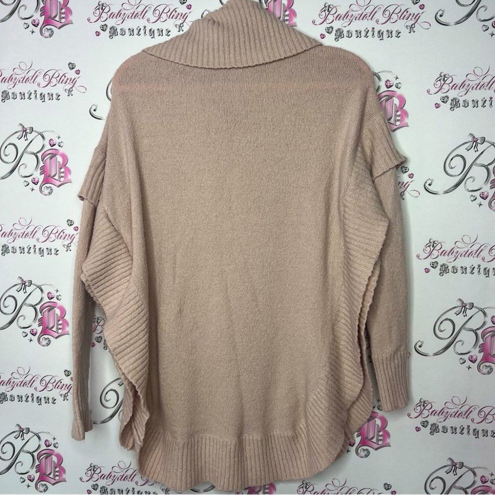 Beacan cove sweater turtleneck light pink blush pink knitted frill ruffle sides